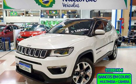 COMPASS 2.0 LONGITUDE + COURO (SÓ 57MIL KM) Branco - 2019 Km baixa!